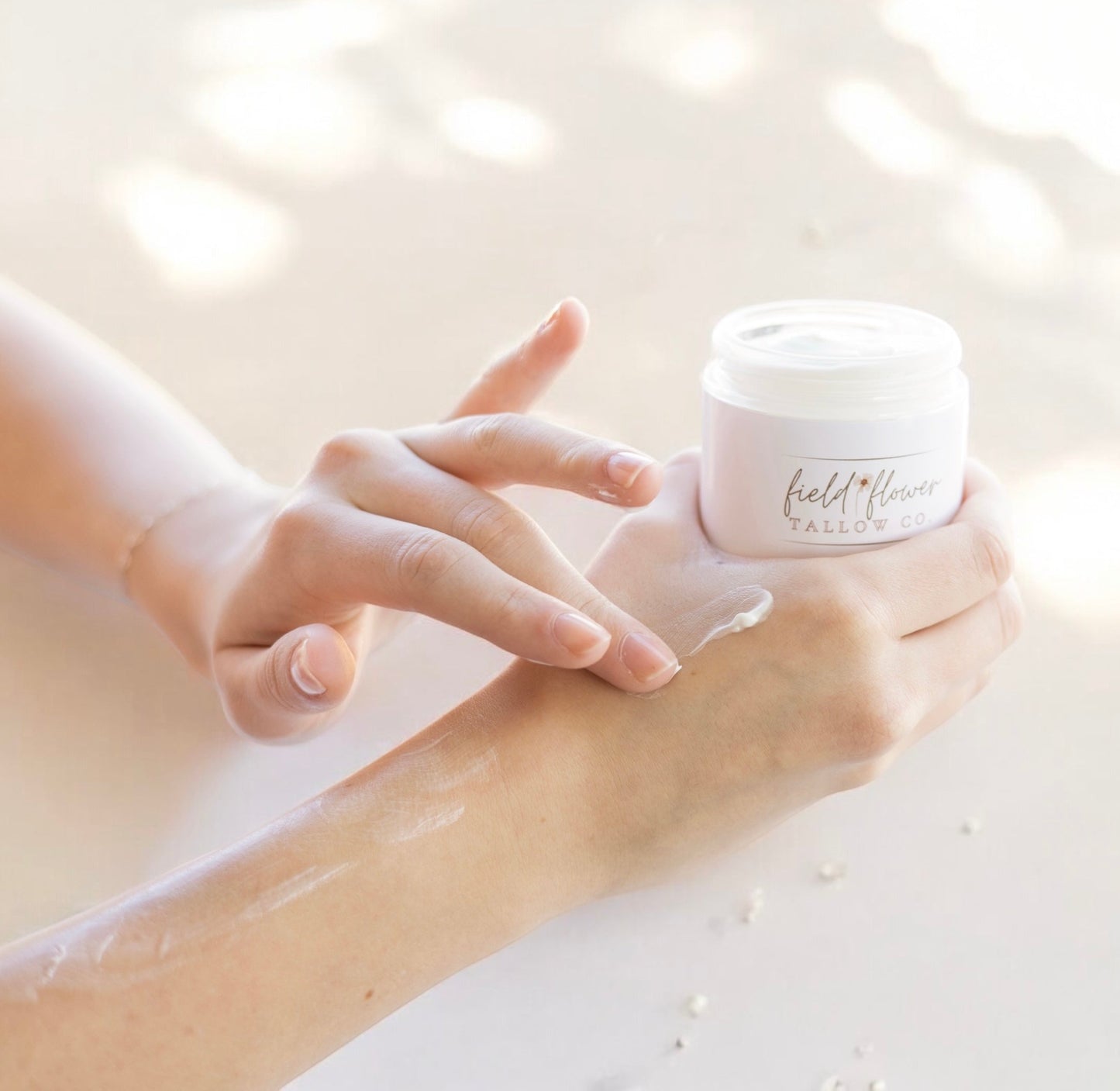 Applying Rosey Bergamot Whipped Tallow Face + Body Balm